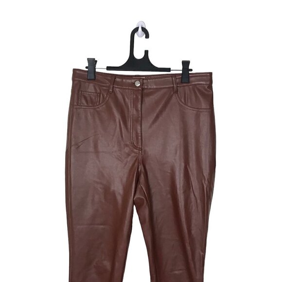 Aritzia Wilfred Free Cognac Charm Faux Leather High Waisted Pants Size 12 - Picture 4 of 9